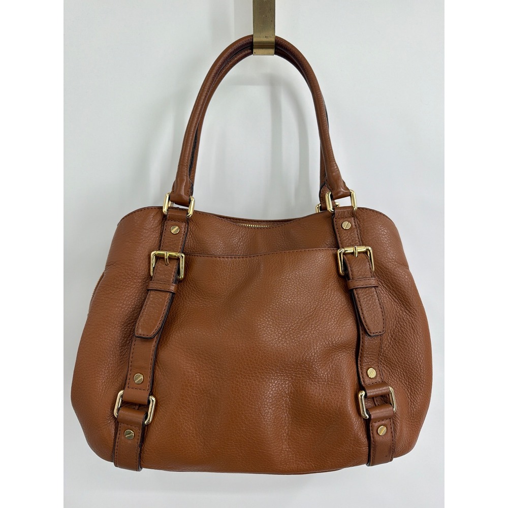 Michael Kors Bedford Brown Pebbled Leather Satchel Bag Gold Hardware Acorn - Picture 2 of 10